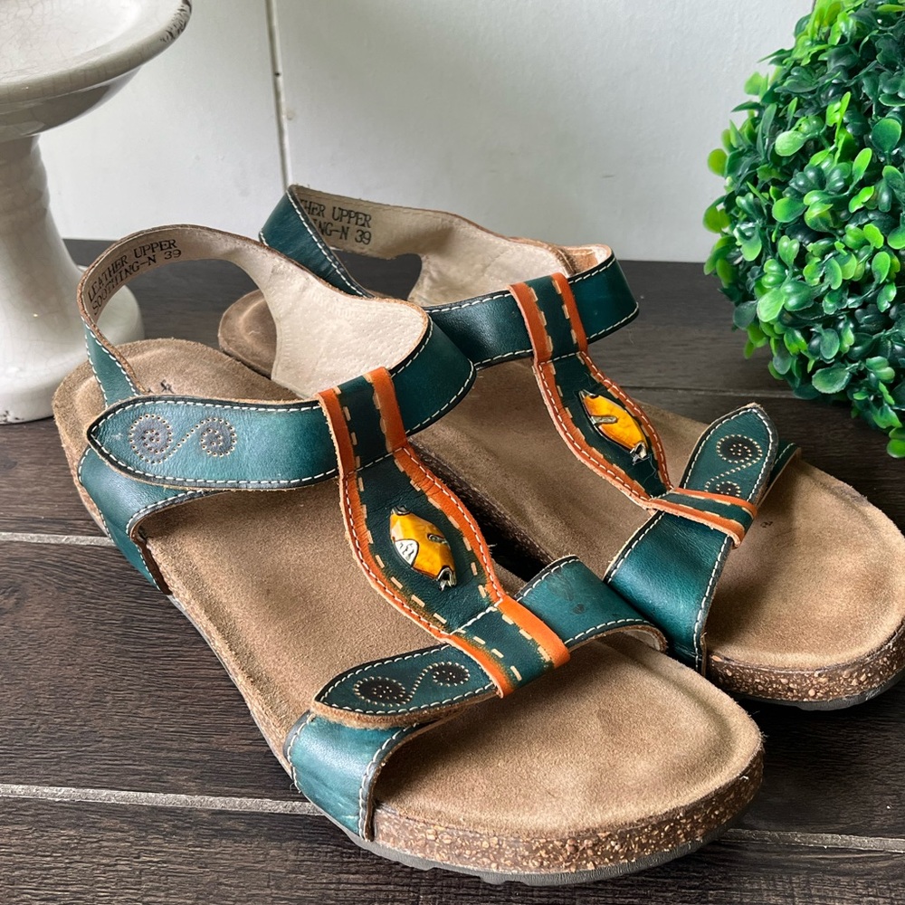 L’ARTISTE By Spring Step 39/US 8.5 Leather Strap Jeweled Orthopedic Sandals - Picture 5 of 13